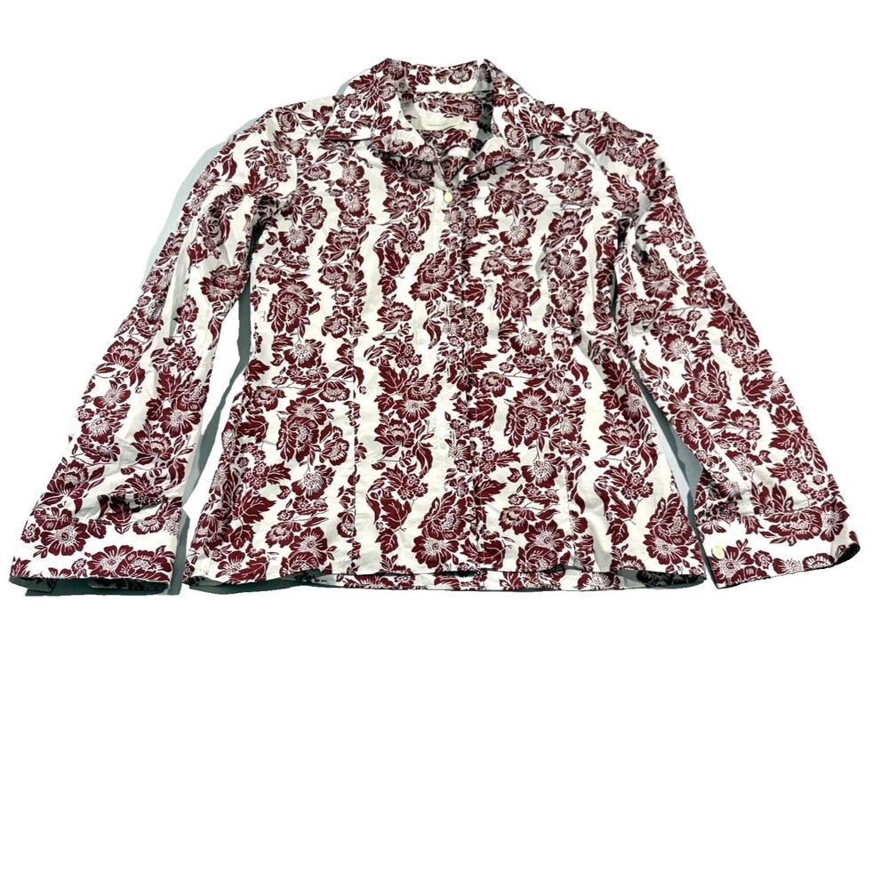Faithfull the Brand Womens Estelle Fitted Shirt Floral Red White Cotton Sz 2
